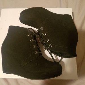 Black wedge booties